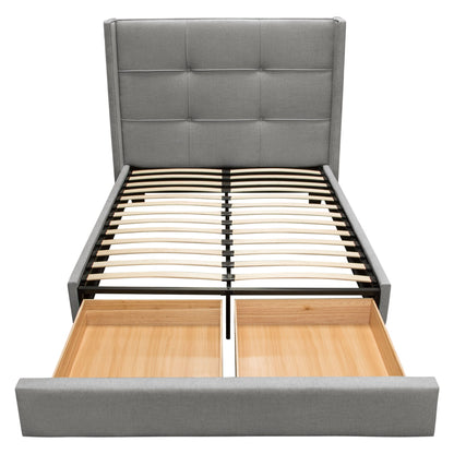 Beverly Queen Bed with Integrated Footboard Storage Unit & Accent Wings in Grey Fabric By Diamond Sofa