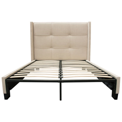 Beverly Queen Bed with Integrated Footboard Storage Unit & Accent Wings in Sand Fabric By Diamond Sofa