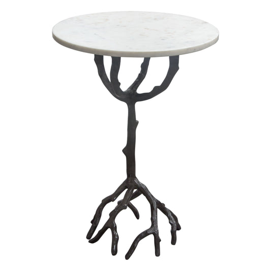 Birch Round Accent Table w/ Black Casted Aluminum Base & White Marble Top by Diamond Sofa