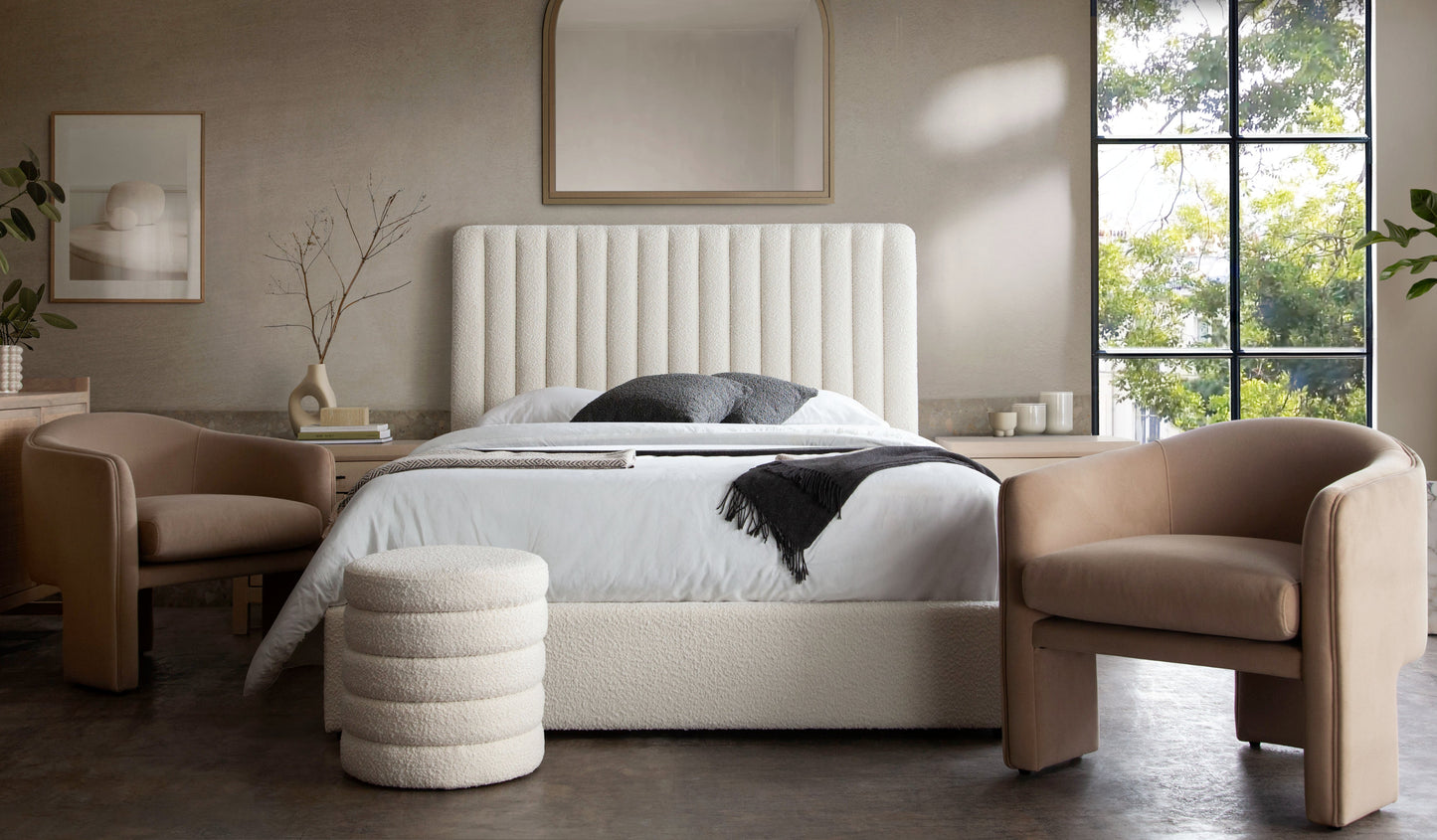 Brooke 54" Queen Bed w/ Vertical Channel Tuft in Ivory Boucle by Diamond Sofa