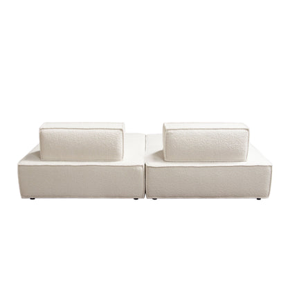 Cara 2-Piece Square Modular Lounger by Diamond Sofa in Ivory Boucle Fabric w/ Moveable, Non-Skid Backrest