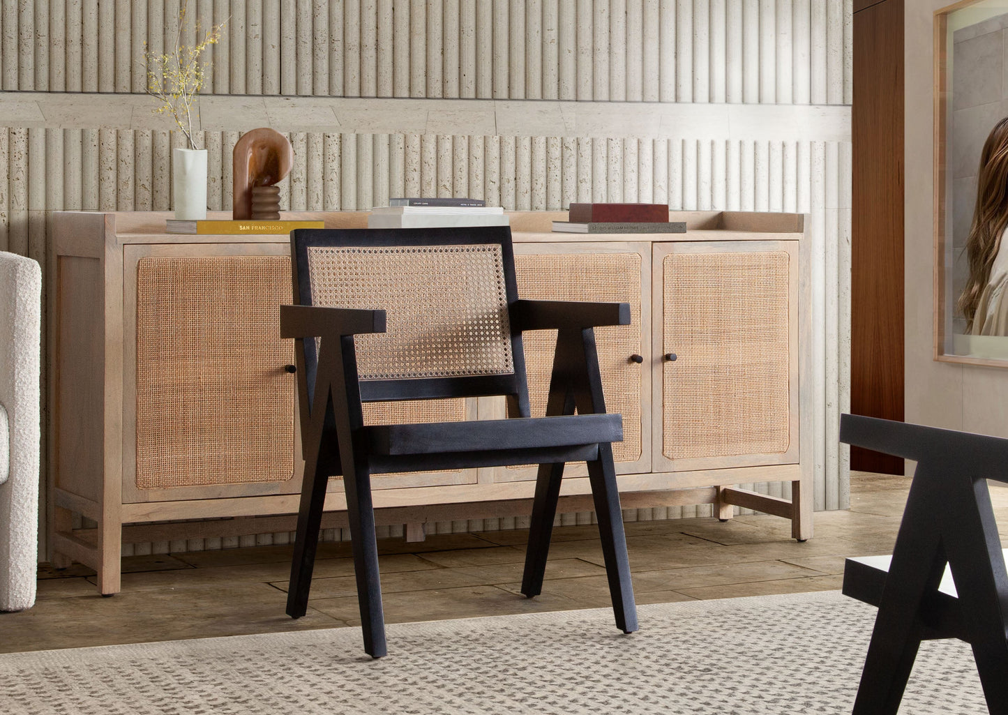 Carter Dining/Accent Chair in Solid Wood Frame in Black Finish w/ Natural Cane Seat Back by Diamond Sofa