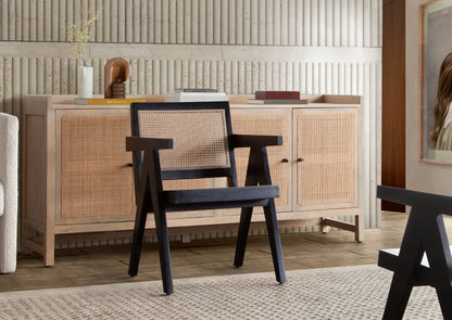 Carter Dining/Accent Chair in Solid Wood Frame in Black Finish w/ Natural Cane Seat Back by Diamond Sofa