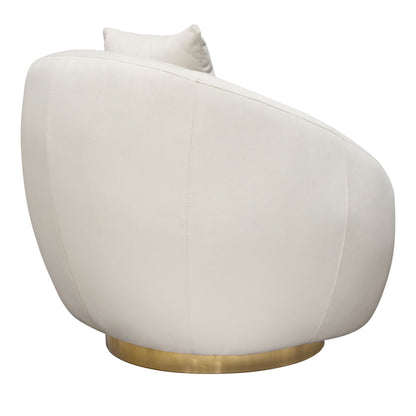 Celine Swivel Accent Chair in Light Cream Velvet w/ Brushed Gold Accent Band by Diamond Sofa