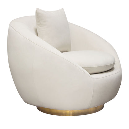 Celine Swivel Accent Chair in Light Cream Velvet w/ Brushed Gold Accent Band by Diamond Sofa