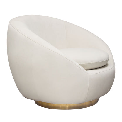 Celine Swivel Accent Chair in Light Cream Velvet w/ Brushed Gold Accent Band by Diamond Sofa