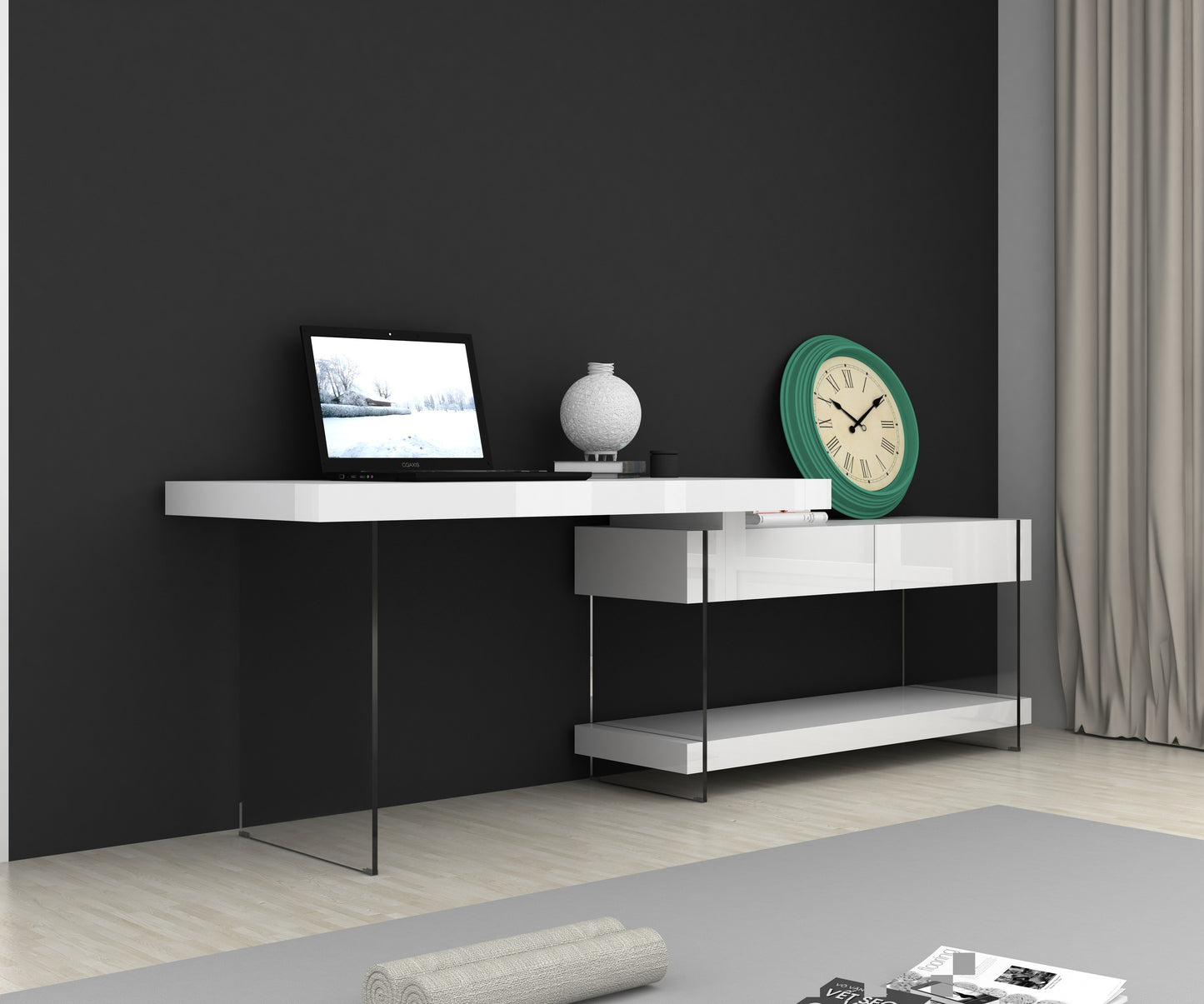 J&M Furniture Cloud Desk White High Gloss