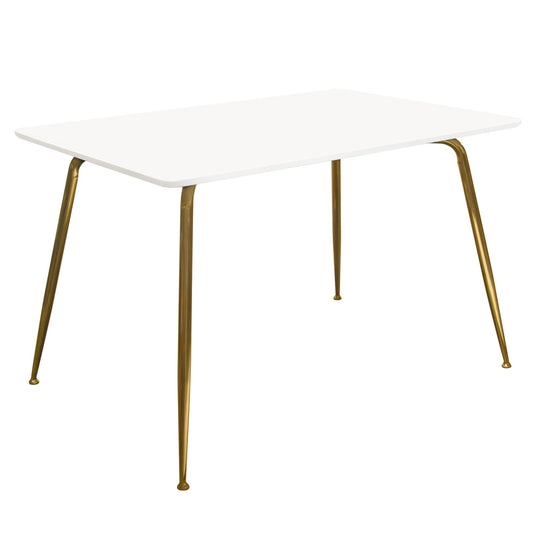 Chance White Lacquer Top Rectangular Dining Table w/ Brushed Gold Metal Legs by Diamond Sofa