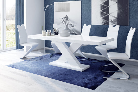 Maxima House Dining Set XENA, White Dining table with 6 white chairs