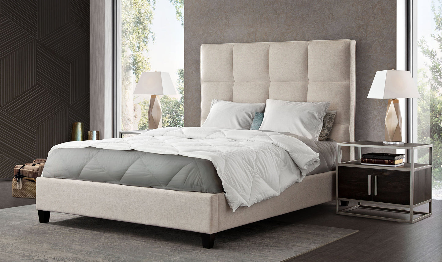 Devon Grid Tufted Eastern King Bed in Sand Fabric by Diamond Sofa