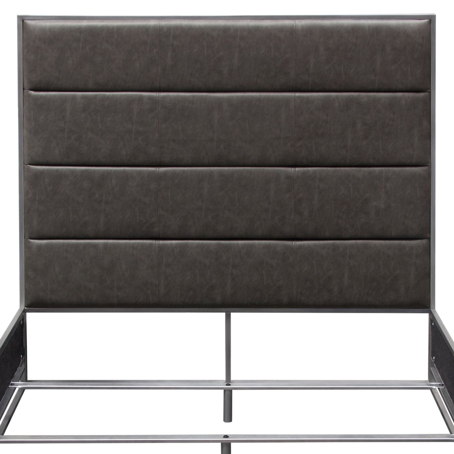 Empire Eastern King Bed in Weathered Grey PU with Hand brushed Silver Metal Frame by Diamond Sofa