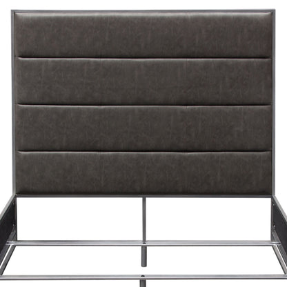 Empire Eastern King Bed in Weathered Grey PU with Hand brushed Silver Metal Frame by Diamond Sofa