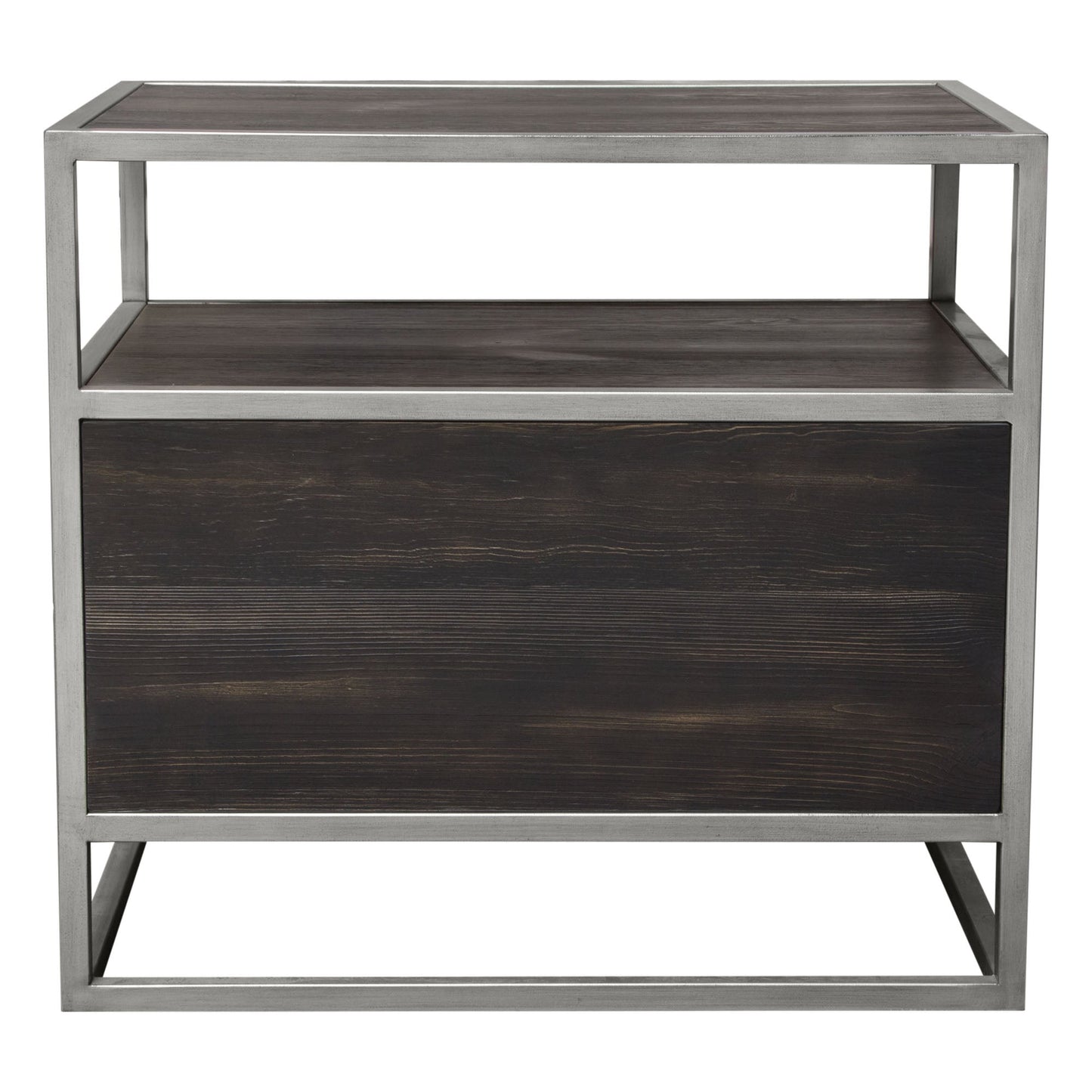 Empire 2-Door End Table in Dark Brown Veneer w/ Hand brushed Silver Metal Frame by Diamond Sofa