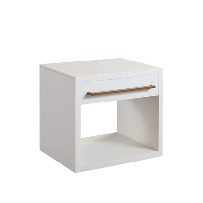 Encore Solid Mango Wood 1-Drawer End Table in White Finish w/ Gold Metal Handle by Diamond Sofa