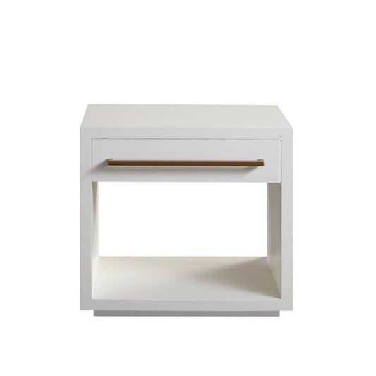 Encore Solid Mango Wood 1-Drawer End Table in White Finish w/ Gold Metal Handle by Diamond Sofa