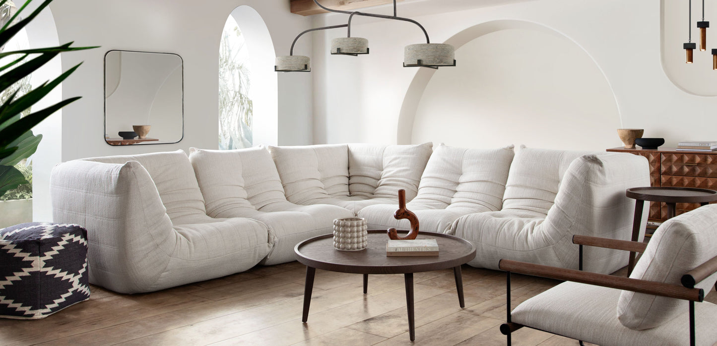 Ezra 5PC Corner Sectional in Cream Fabric by Diamond Sofa