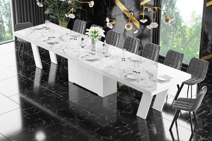 Maxima House Dining Set ALETA 11 pcs. modern Venatino/White glossy Dining Table with 10 chairs