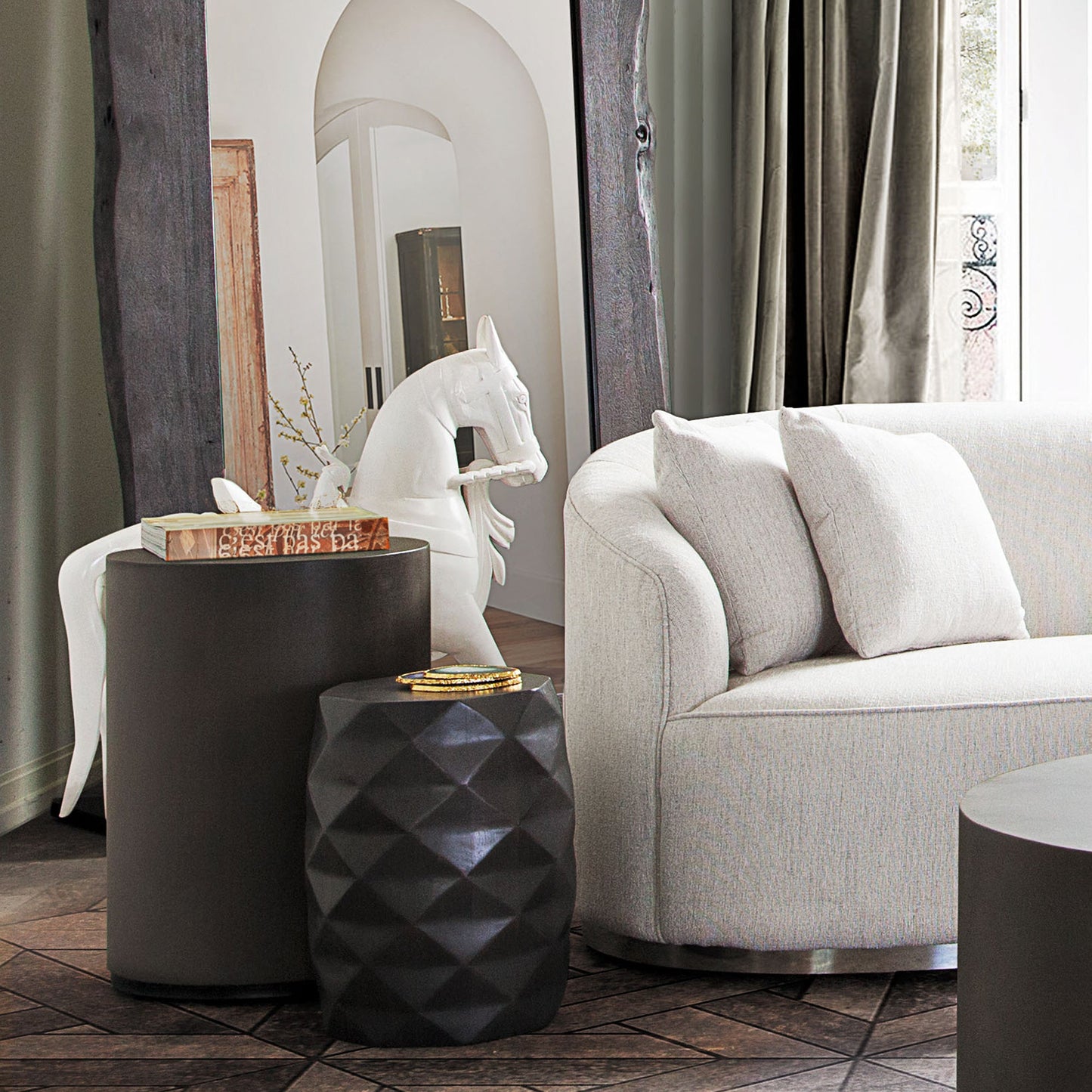 Fig Solid Mango Wood Accent Table in Grey Finish w/ Geometric Motif by Diamond Sofa