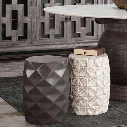 Fig Solid Mango Wood Accent Table in Grey Finish w/ Geometric Motif by Diamond Sofa