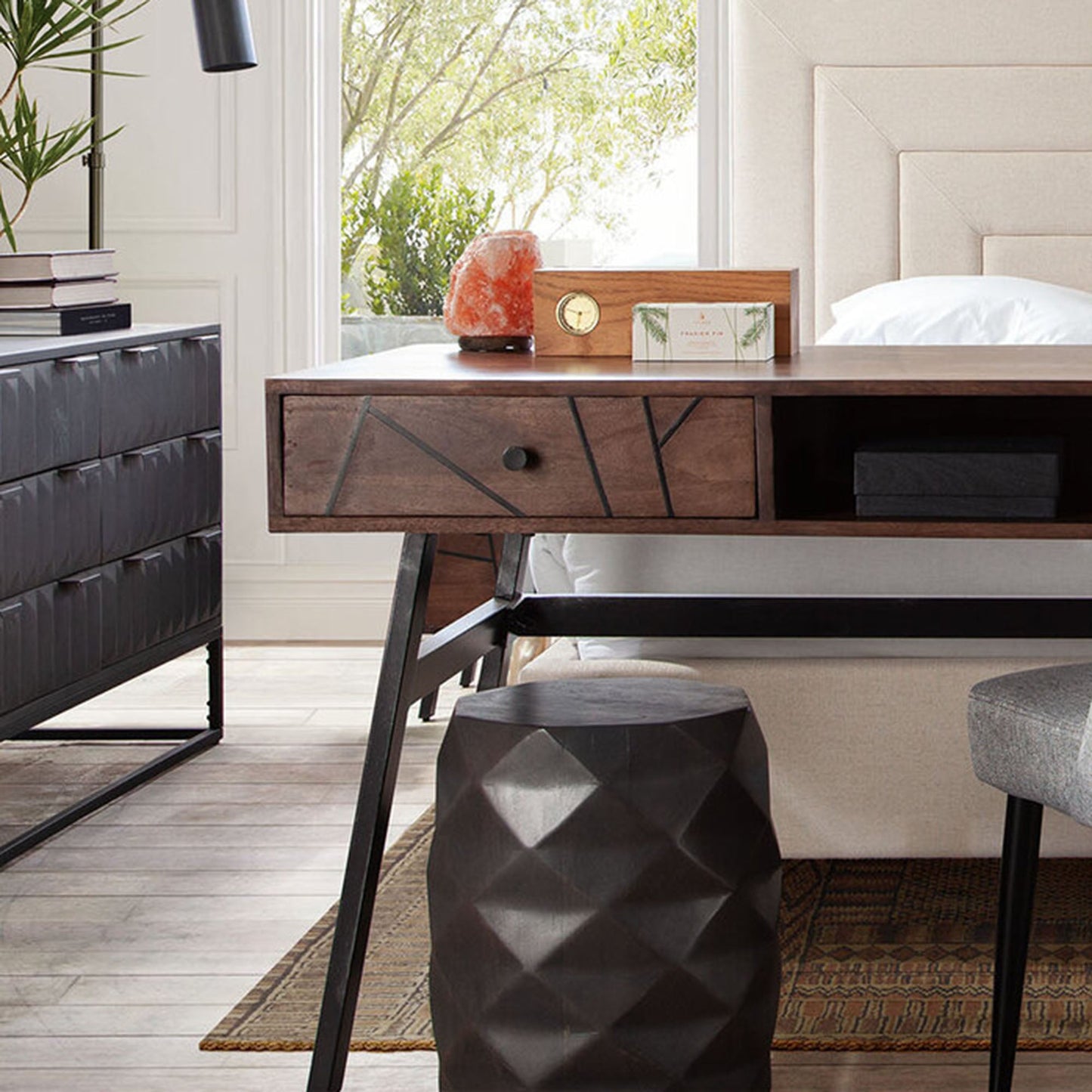 Fig Solid Mango Wood Accent Table in Grey Finish w/ Geometric Motif by Diamond Sofa