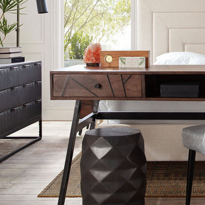 Fig Solid Mango Wood Accent Table in Grey Finish w/ Geometric Motif by Diamond Sofa