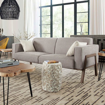 Fig Solid Mango Wood Accent Table in Distressed White Finish w/ Leaf Motif by Diamond Sofa