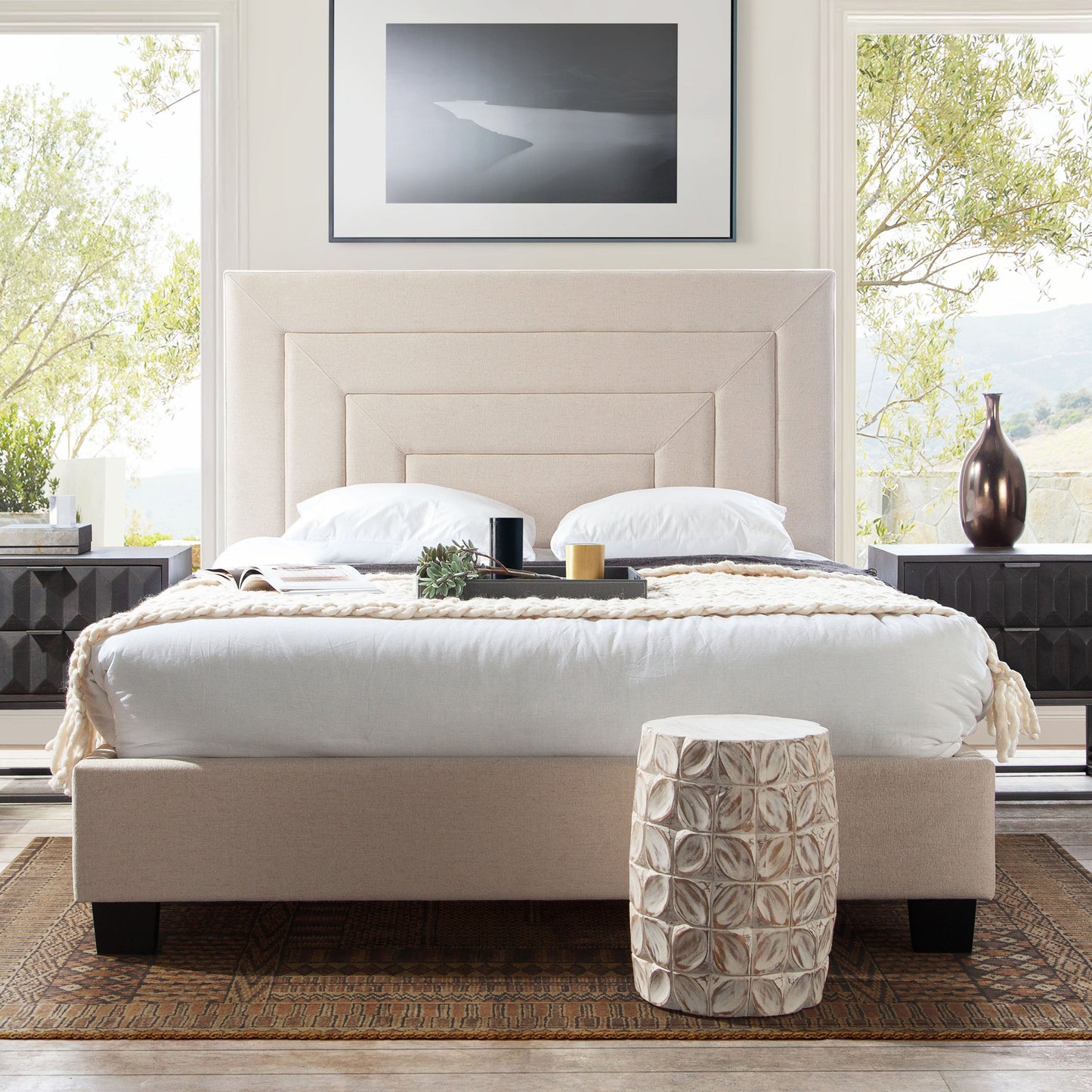 Fig Solid Mango Wood Accent Table in Distressed White Finish w/ Leaf Motif by Diamond Sofa
