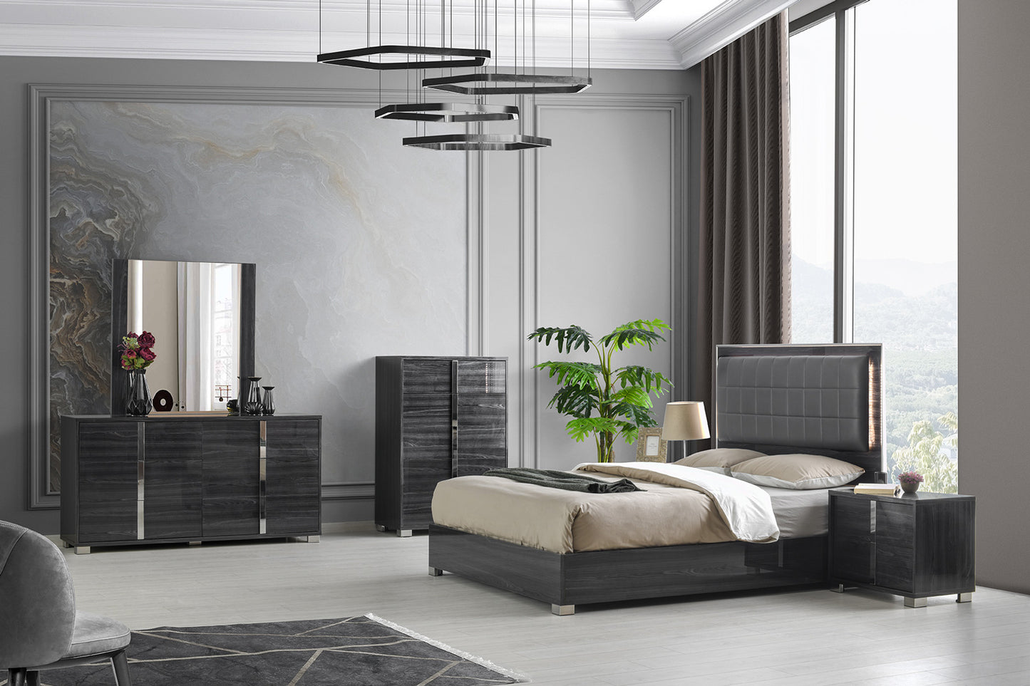 J&M Furniture Giulia Chest in Glossy Gray