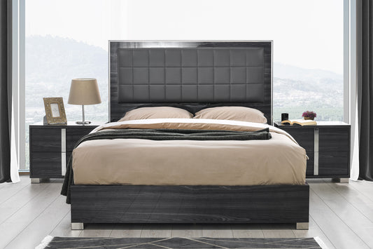J&M Furniture Giulia King Bed in Glossy Gray