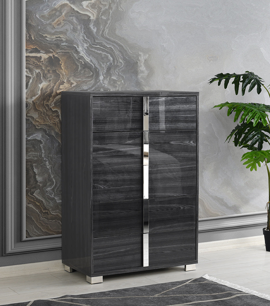 J&M Furniture Giulia Chest in Glossy Gray