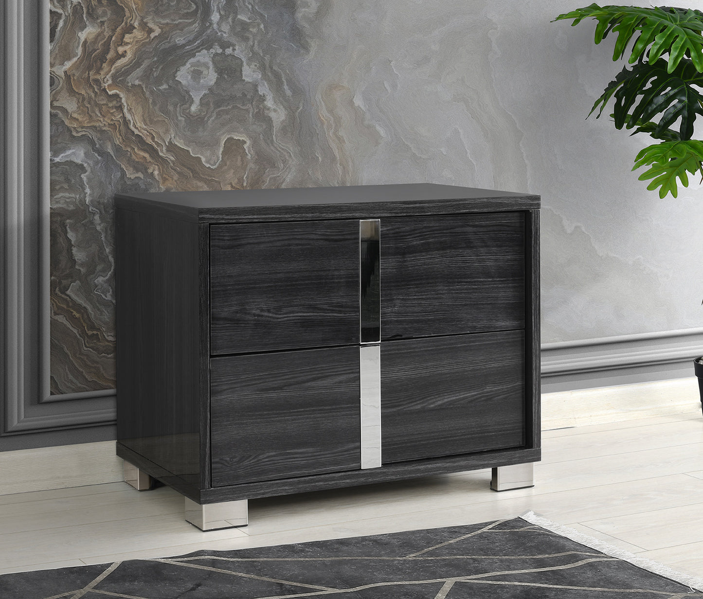 J&M Furniture Giulia King Bed in Glossy Gray