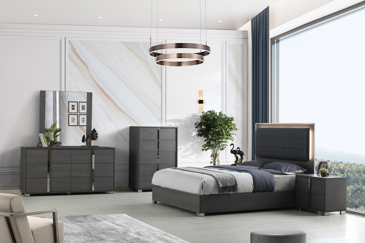 J&M Furniture Giulia King Bed in Matte Gray