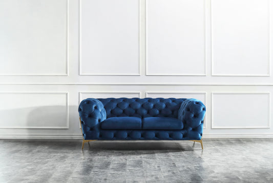 J&M Furniture Glamour Love Seat in Blue