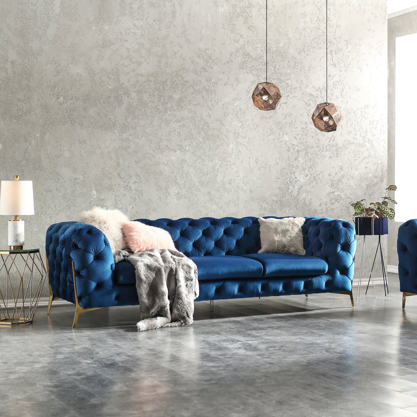 J&M Furniture Glamour Sofa in Blue