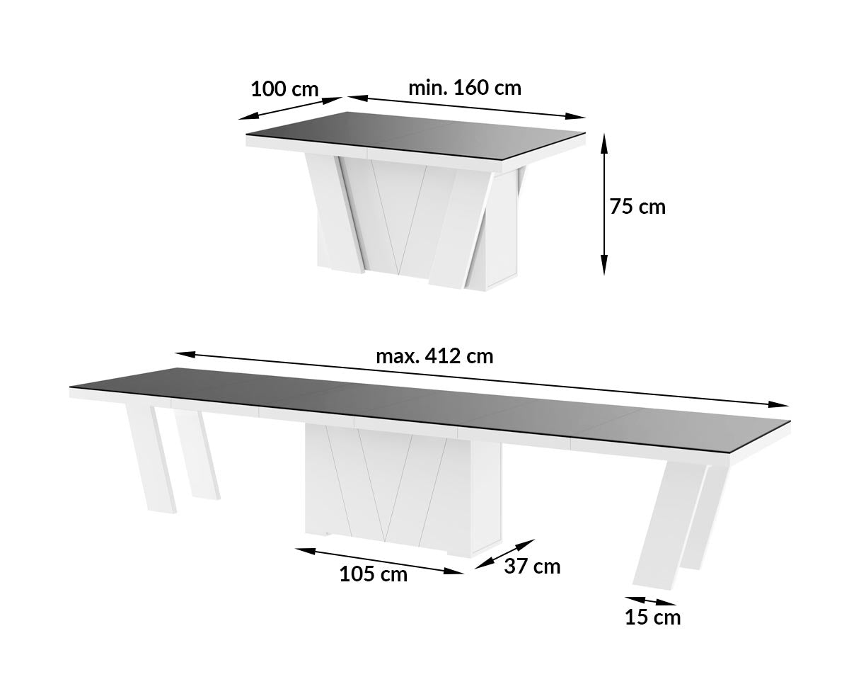 Maxima House Dining Set ALETA 11 pcs. modern Dark Venatino glossy Dining Table with 10 chairs