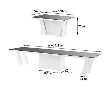 Maxima House Dining Set ALETA 11 pcs. modern Dark Venatino glossy Dining Table with 10 chairs