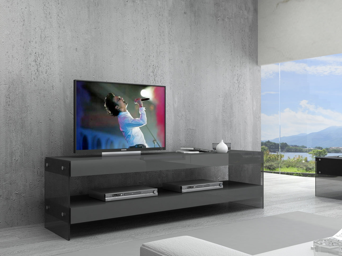 J&M Furniture Cloud TV Base in Grey High Gloss