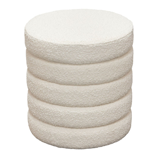 Helix Round Accent Ottoman in Ivory Boucle fabric by Diamond Sofa