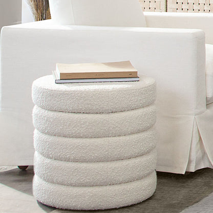 Helix Round Accent Ottoman in Ivory Boucle fabric by Diamond Sofa