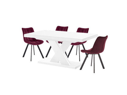 Maxima House Dining Set XENNA, White Dining table with 6 red Chairs