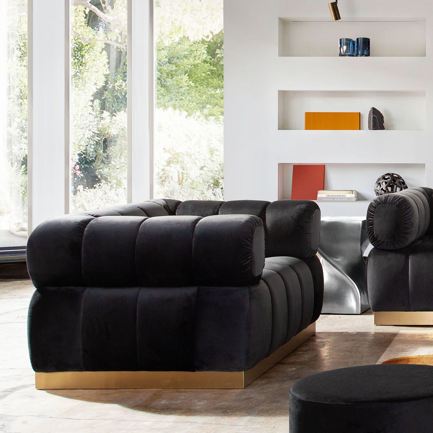 Image Low Profile Chair in Black Velvet w/ Brushed Gold Base by Diamond Sofa
