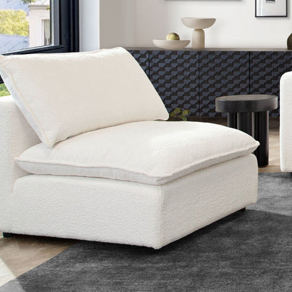 Ivy Armless Chair in White Faux Shearling w/ Feather Down Seating by Diamond Sofa