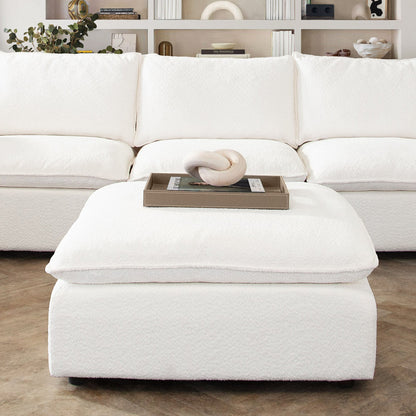 Ivy Square Ottoman in White Faux Shearling w/ Feather Down Seating by Diamond Sofa