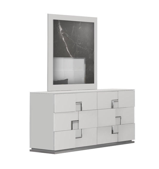 J&M Furniture Infinity Premium Mirror in Bianco Lucido