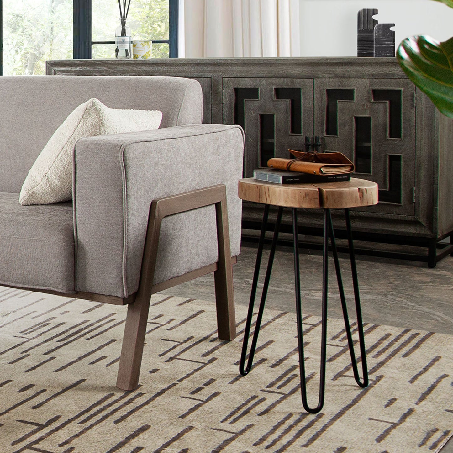 Joss Natural Acacia One of a Kind Live Edge Accent Table w/ Black Hairpin Legs by Diamond Sofa