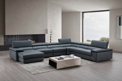 J&M Furniture Kobe Left Facing Leather Sectional in Blue Grey