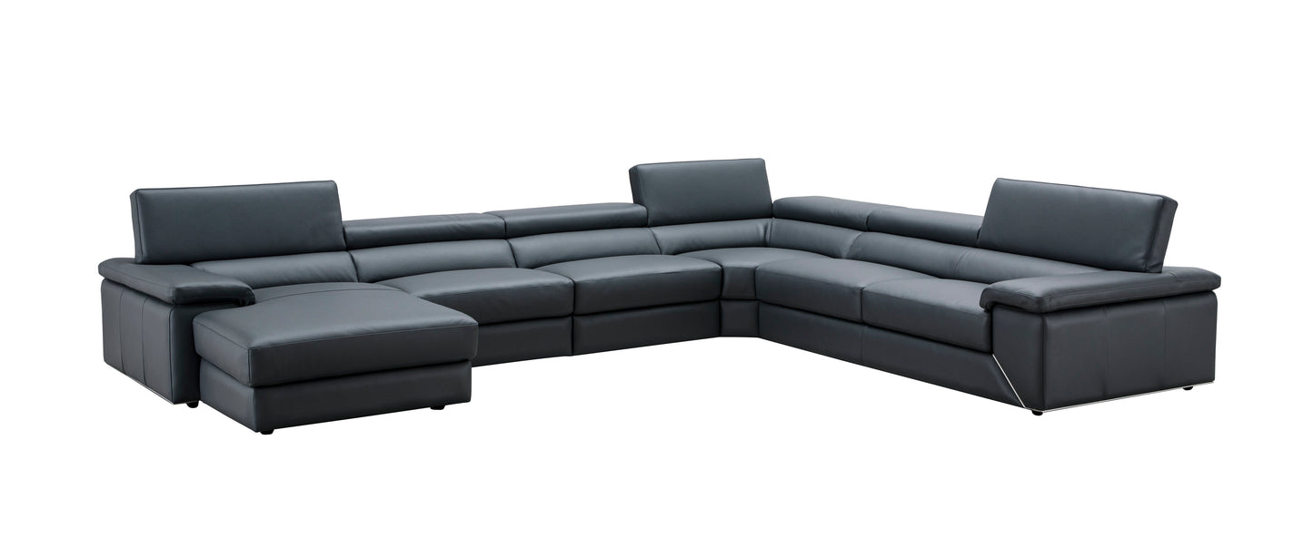 J&M Furniture Kobe Left Facing Leather Sectional in Blue Grey