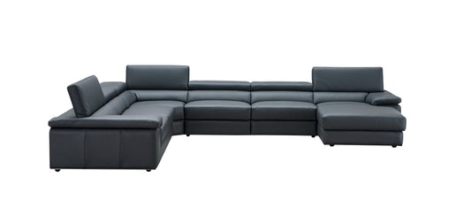 J&M Furniture Kobe Right Facing Leather Sectional in Blue Grey