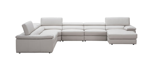 J&M Furniture Kobe Right Facing Leather Sectional in Silver Grey