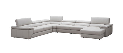 J&M Furniture Kobe Right Facing Leather Sectional in Silver Grey
